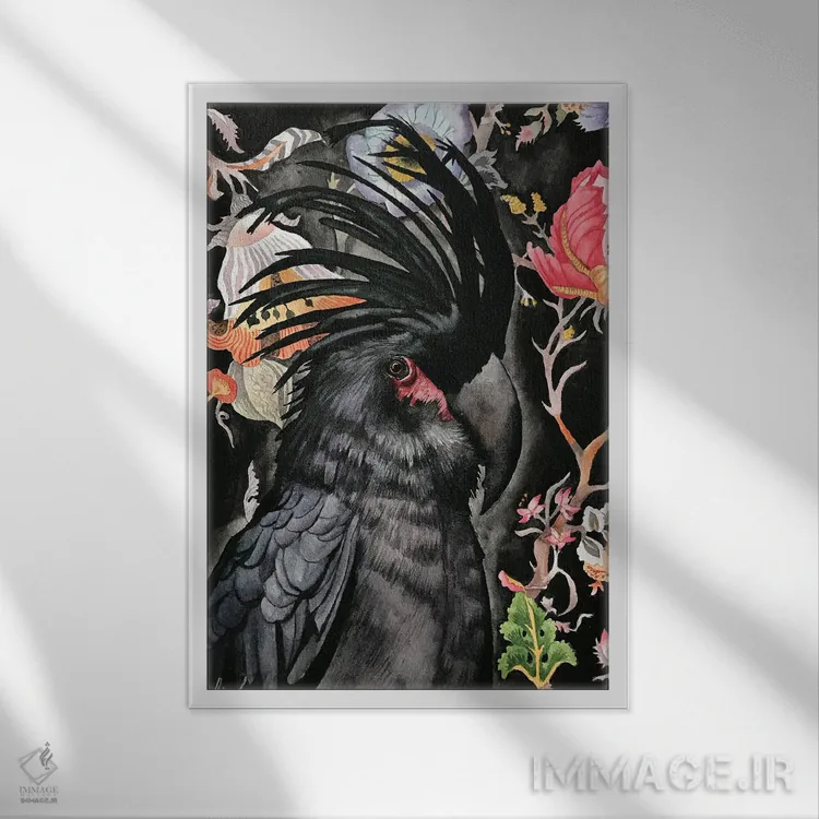 تابلو دکوراتیو "کاکاتوی نخل دار" اثر لیزا لنون - نمای قابدار سفید