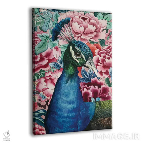 تابلو دکوراتیو "طاووس با گل ها" اثر لیزا لنون - نمای پرسپکتیو محصول