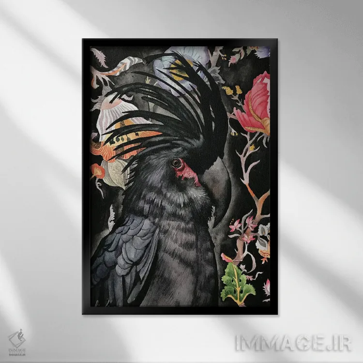 تابلو دکوراتیو "کاکاتوی نخل دار" اثر لیزا لنون - نمای قابدار مشکی