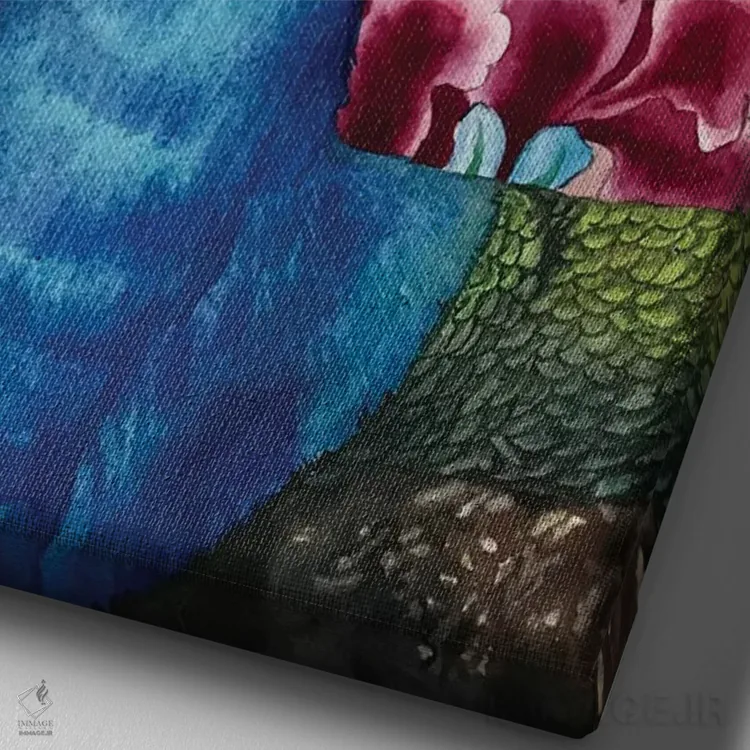 تابلو دکوراتیو "طاووس با گل ها" اثر لیزا لنون - نمای نزدیک بافت بوم