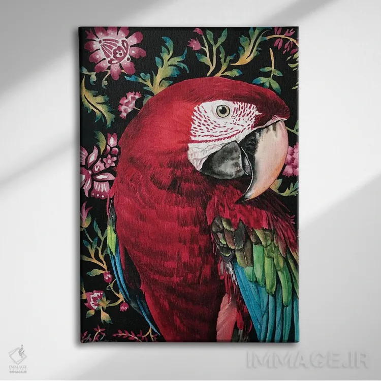 تابلو دکوراتیو "طوطی ماکائو" اثر لیزا لنون - نمای روبهرو روی دیوار