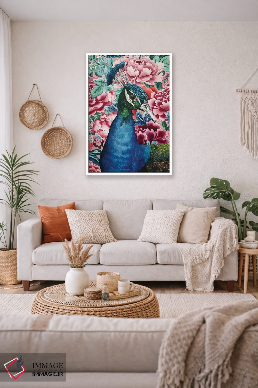 تابلو دکوراتیو "طاووس با گل ها" اثر لیزا لنون - D2W
