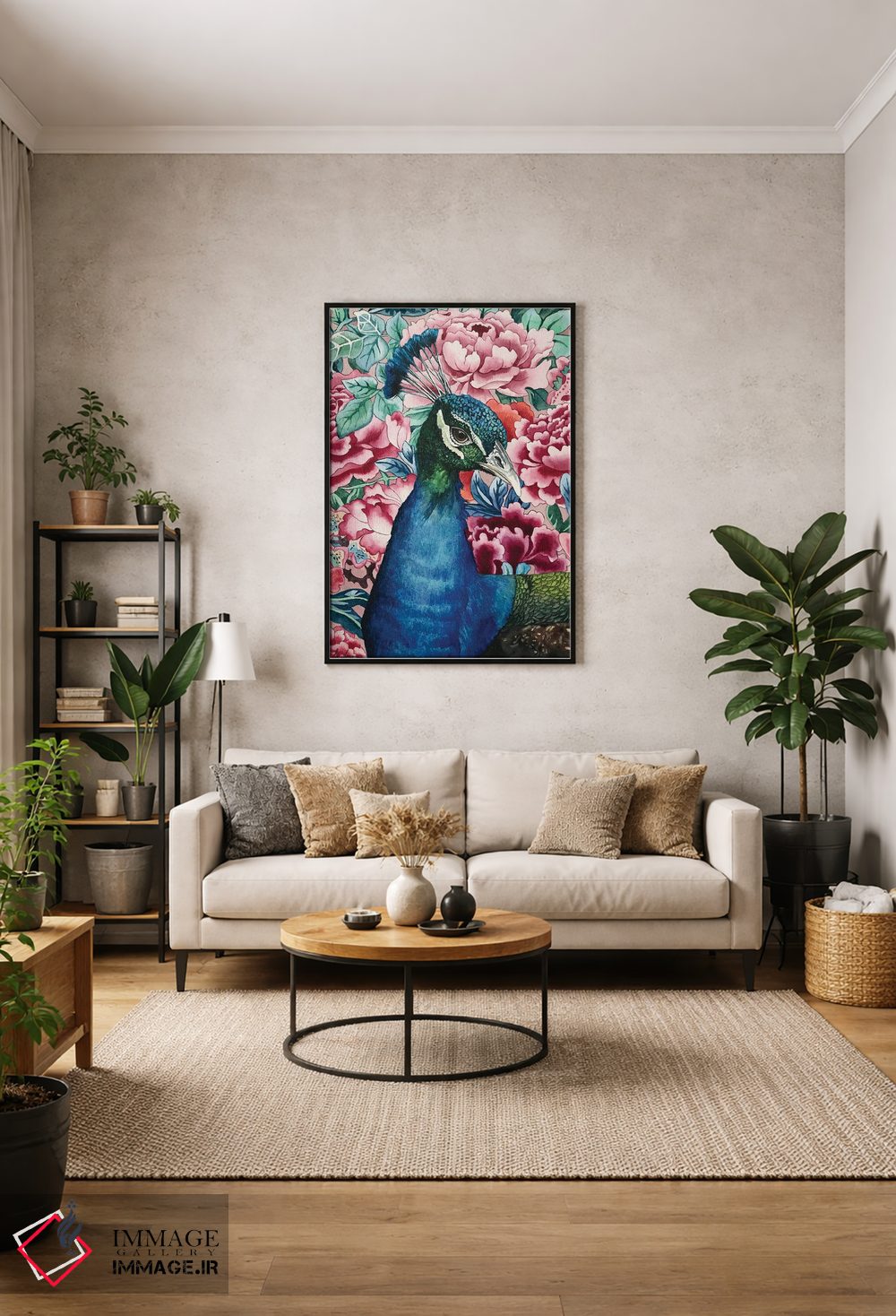تابلو دکوراتیو "طاووس با گل ها" اثر لیزا لنون - D1B
