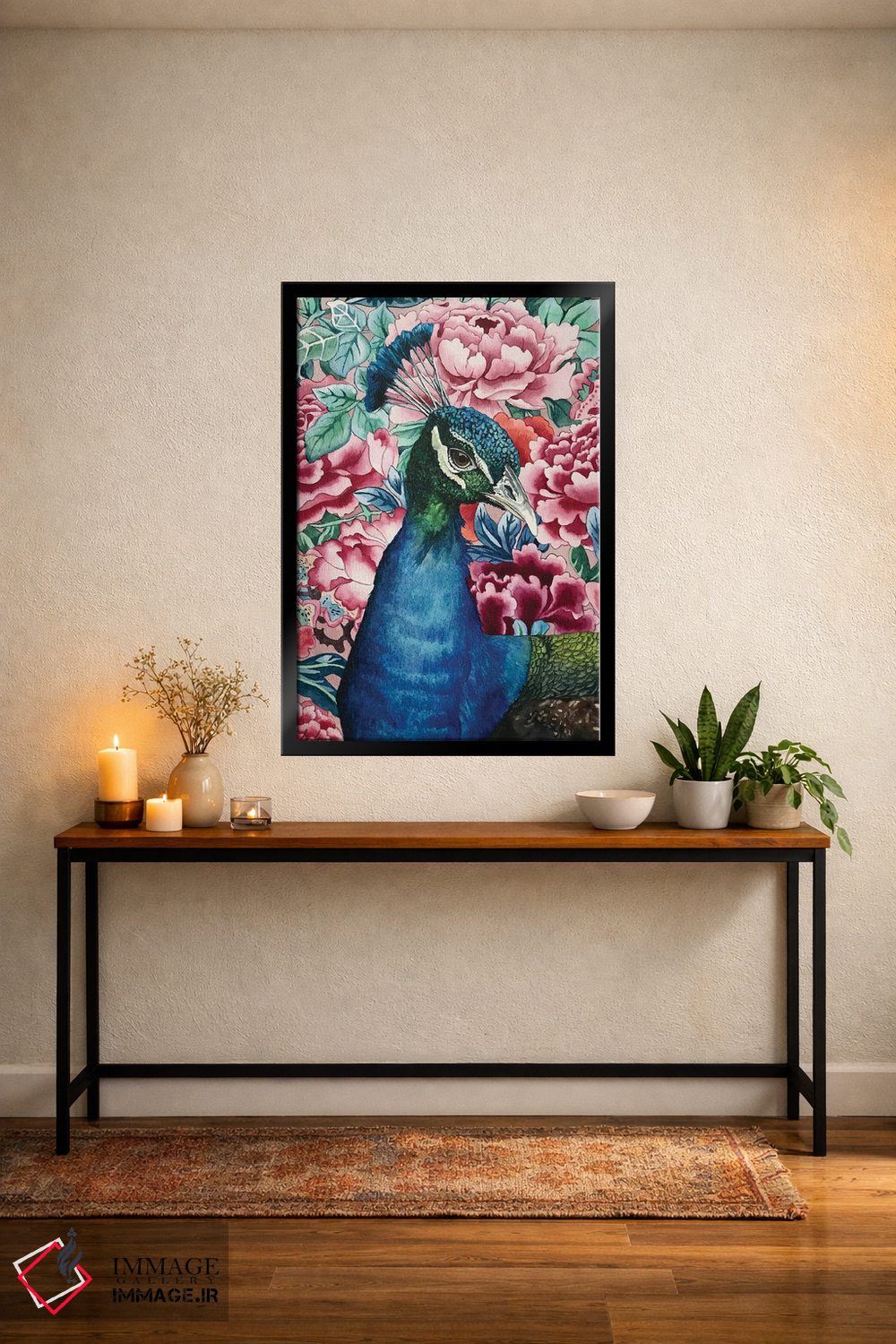 تابلو دکوراتیو "طاووس با گل ها" اثر لیزا لنون - D5B