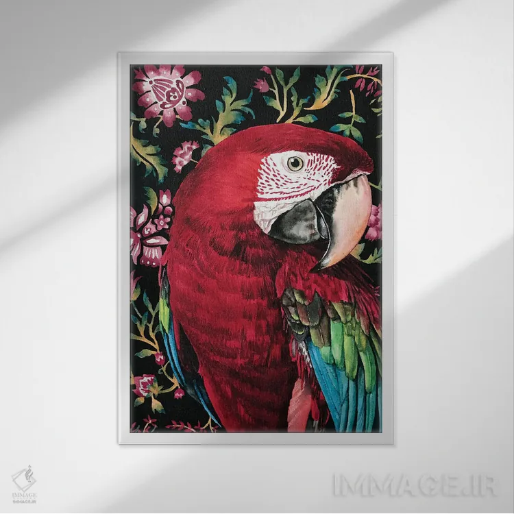 تابلو دکوراتیو "طوطی ماکائو" اثر لیزا لنون - نمای قابدار سفید