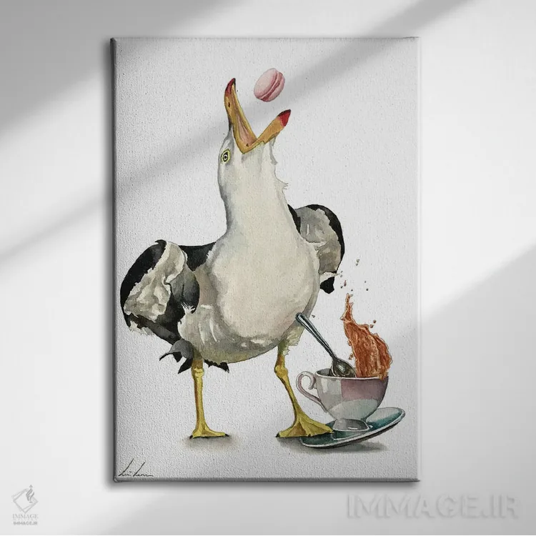 تابلو دکوراتیو "حرکات شیطنت آمیز مرغ دریایی" اثر لیزا لنون - نمای روبهرو روی دیوار