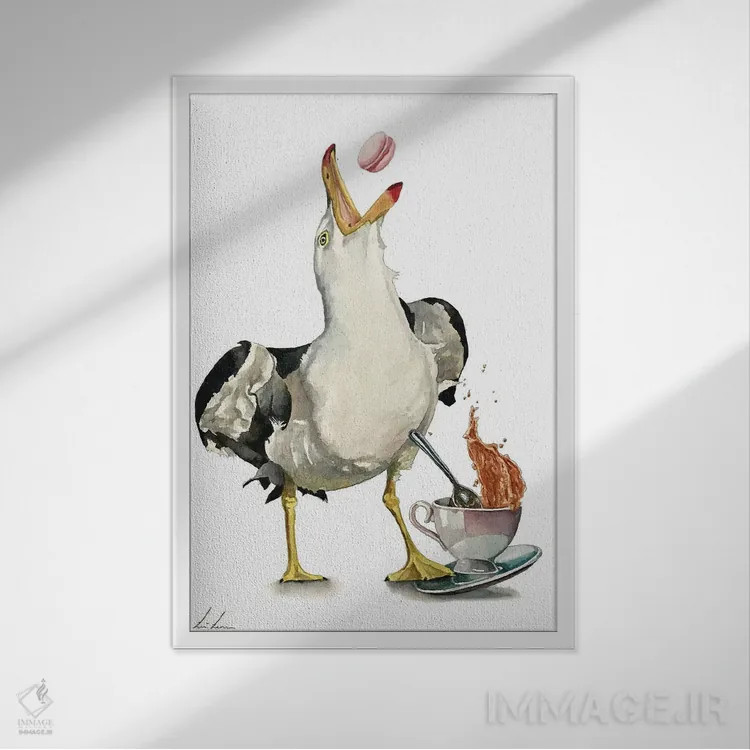 تابلو دکوراتیو "حرکات شیطنت آمیز مرغ دریایی" اثر لیزا لنون - نمای قابدار سفید