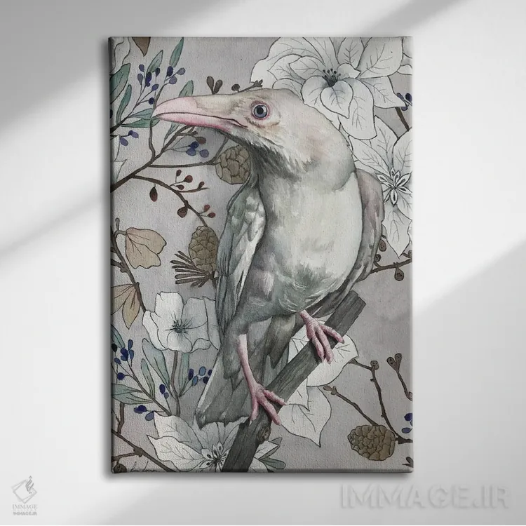 تابلو دکوراتیو "کلاغ سفید" اثر لیزا لنون - نمای روبهرو روی دیوار