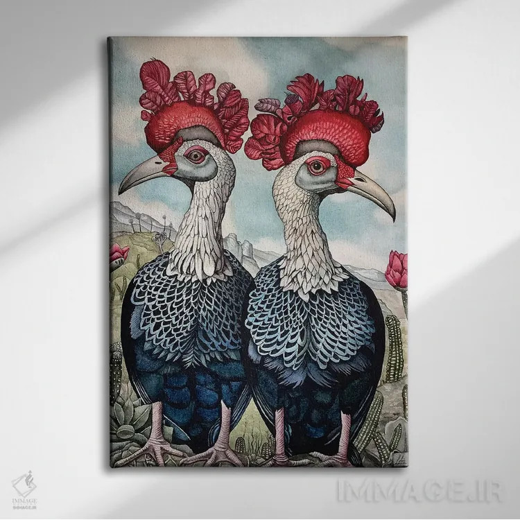 تابلو دکوراتیو "پرندگان بیابان" اثر لیزا لنون - نمای روبهرو روی دیوار