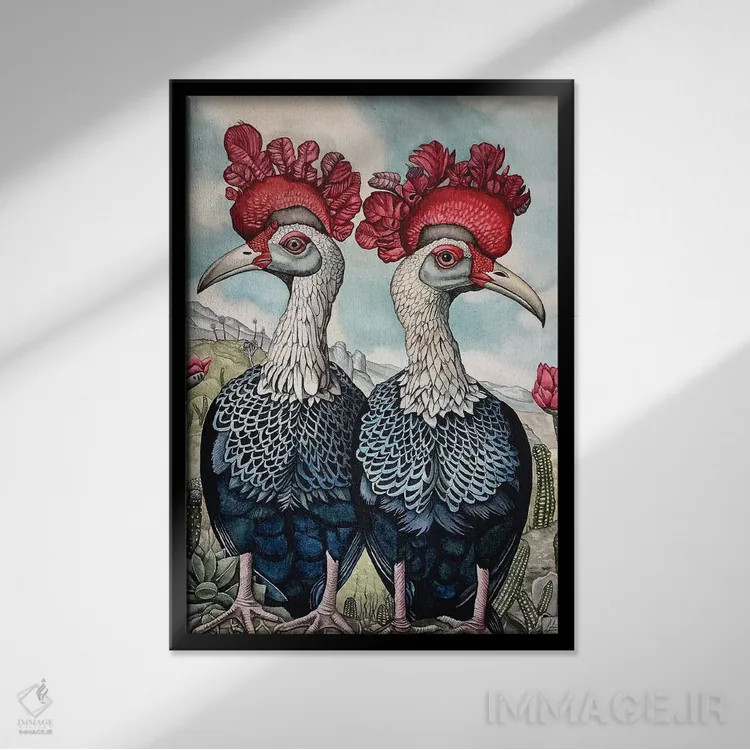 تابلو دکوراتیو "پرندگان بیابان" اثر لیزا لنون - نمای قابدار مشکی