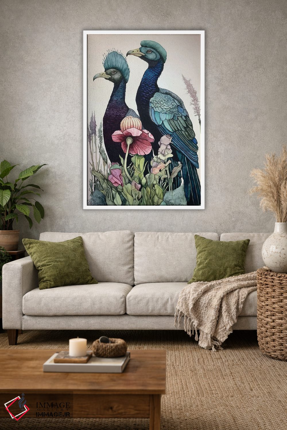 تابلو دکوراتیو "پرندگان سر آبی" اثر لیزا لنون - D1W