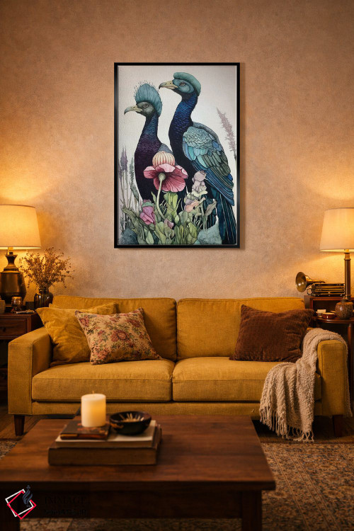 تابلو دکوراتیو "پرندگان سر آبی" اثر لیزا لنون - D5B