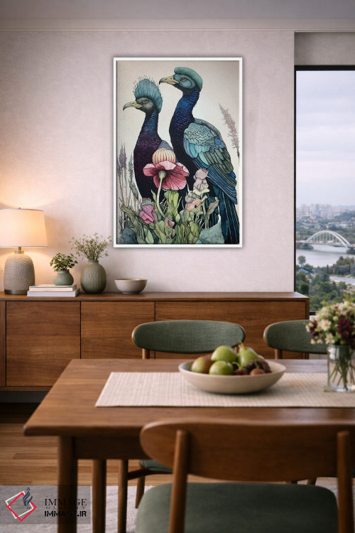 تابلو دکوراتیو "پرندگان سر آبی" اثر لیزا لنون - D6W