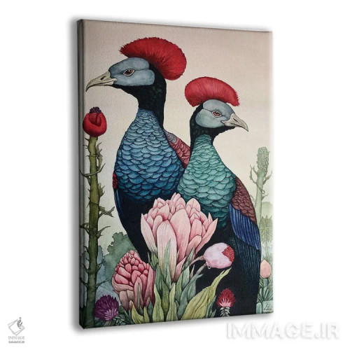 تابلو دکوراتیو "پرندگان تاج دار قرمز" اثر لیزا لنون - نمای پرسپکتیو محصول