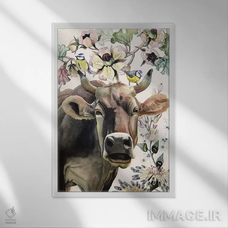 تابلو دکوراتیو "گاو" اثر لیزا لنون - نمای قابدار سفید