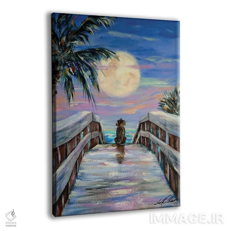 تابلو دکوراتیو "سگ و ماه" اثر لیندا اولسن - نمای پرسپکتیو محصول