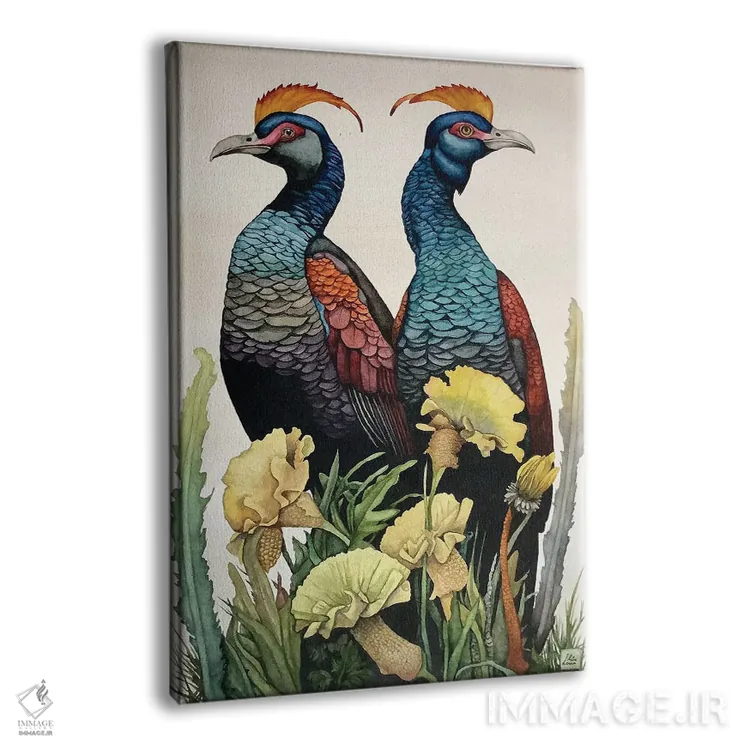 تابلو دکوراتیو "پرندگان تاج دار زرد" اثر لیزا لنون - نمای پرسپکتیو محصول