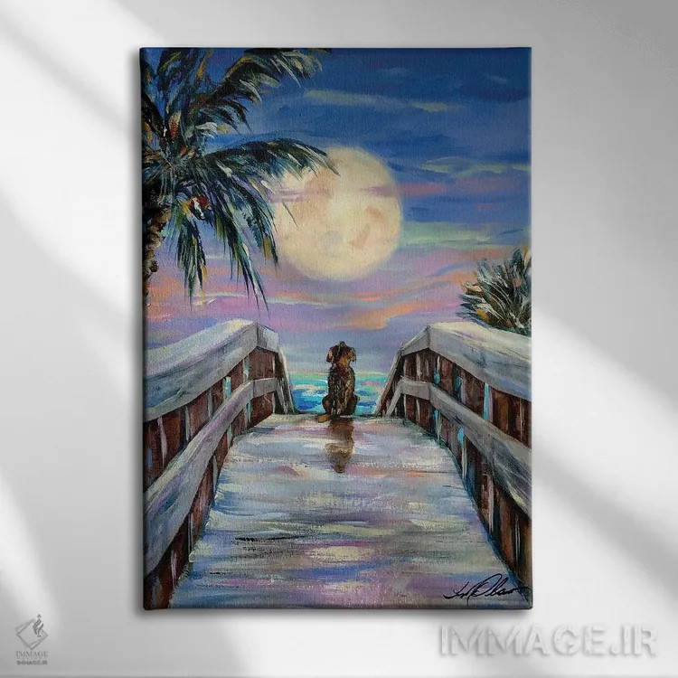 تابلو دکوراتیو "سگ و ماه" اثر لیندا اولسن - نمای روبهرو روی دیوار