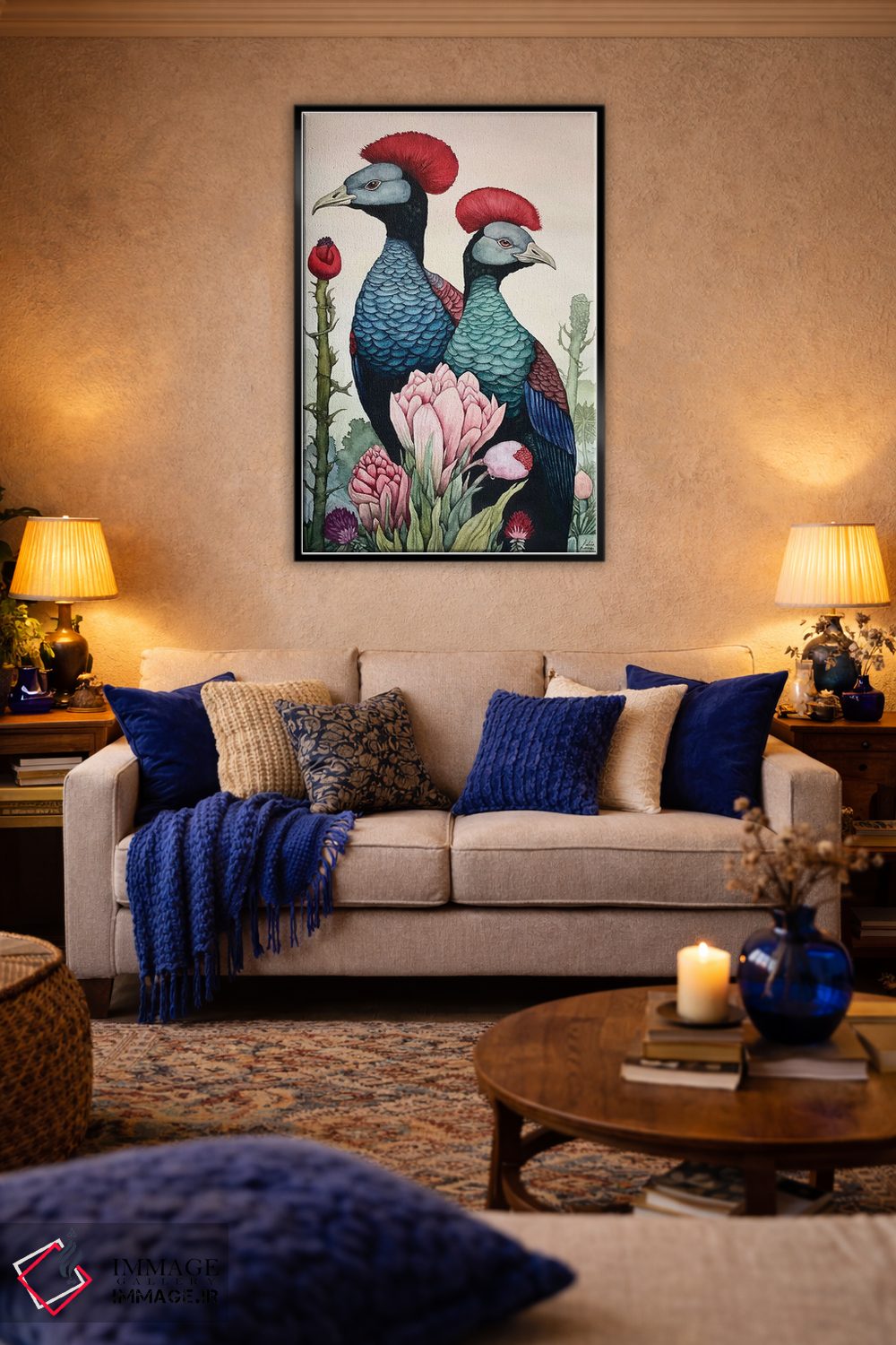 تابلو دکوراتیو "پرندگان تاج دار قرمز" اثر لیزا لنون - D3B