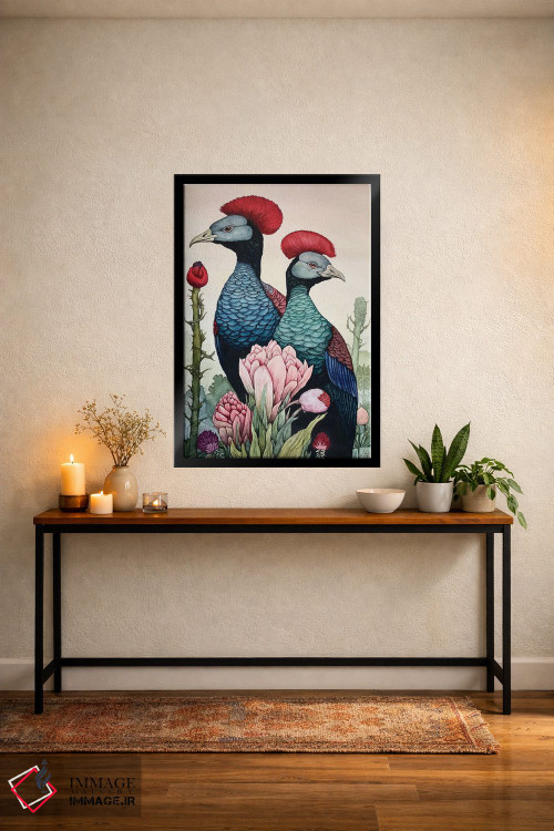 تابلو دکوراتیو "پرندگان تاج دار قرمز" اثر لیزا لنون - D4B