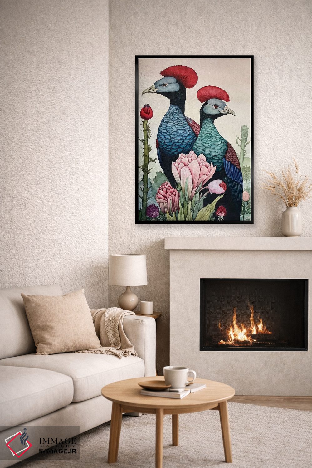 تابلو دکوراتیو "پرندگان تاج دار قرمز" اثر لیزا لنون - D6B