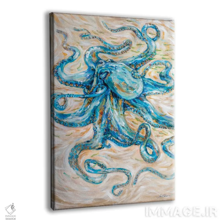 تابلو دکوراتیو "هشت پا فیروزه ای" اثر لیندا اولسن - نمای پرسپکتیو محصول