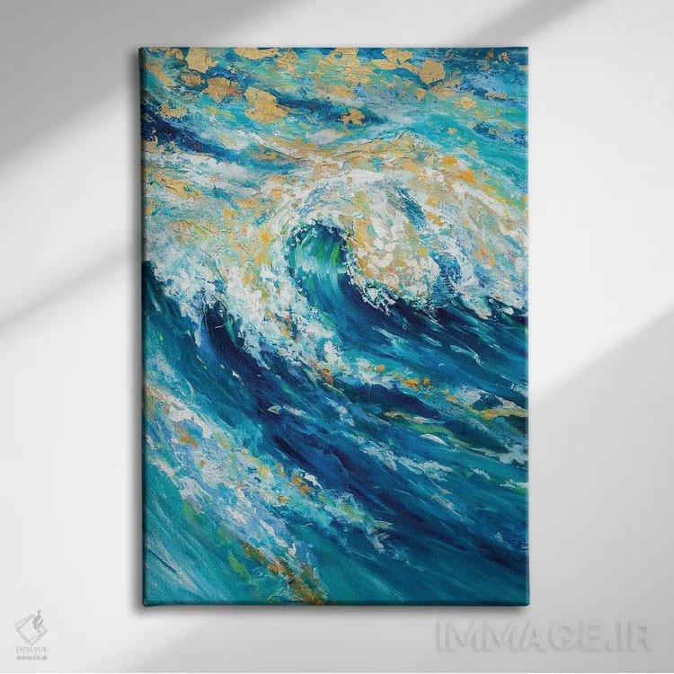 تابلو انتزاعی "موج جذاب" اثر لیندا اولسن - نمای روبهرو روی دیوار
