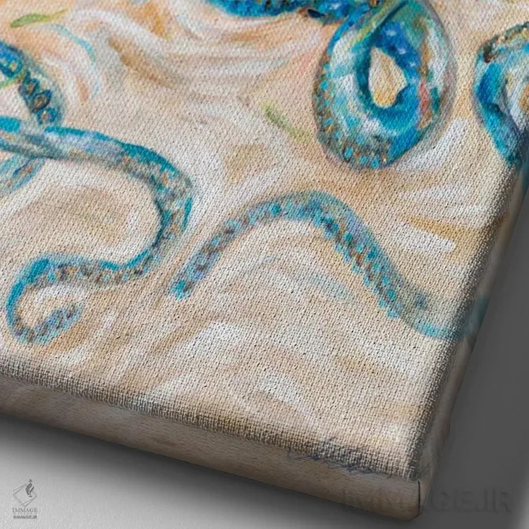 تابلو دکوراتیو "هشت پا فیروزه ای" اثر لیندا اولسن - نمای نزدیک بافت بوم