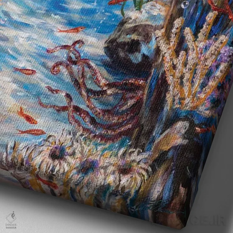 تابلو دکوراتیو "رویای زیر آب" اثر لیندا اولسن - نمای نزدیک بافت بوم