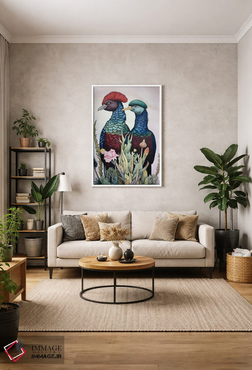 تابلو دکوراتیو "پرندگان تاج دار قرمز و آبی" اثر لیزا لنون - D1W
