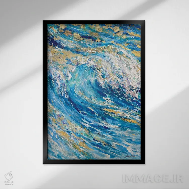 تابلو انتزاعی "موج طلایی" اثر لیندا اولسن - نمای قابدار مشکی