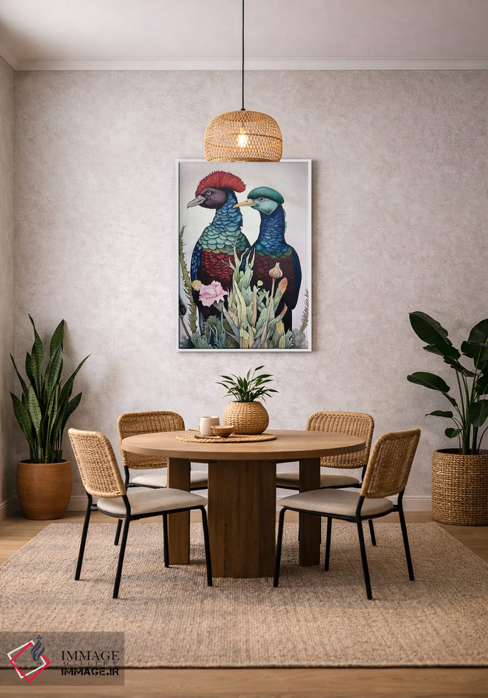 تابلو دکوراتیو "پرندگان تاج دار قرمز و آبی" اثر لیزا لنون - D3W
