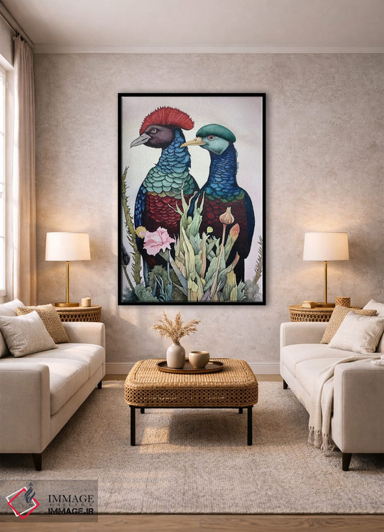 تابلو دکوراتیو "پرندگان تاج دار قرمز و آبی" اثر لیزا لنون - D2B