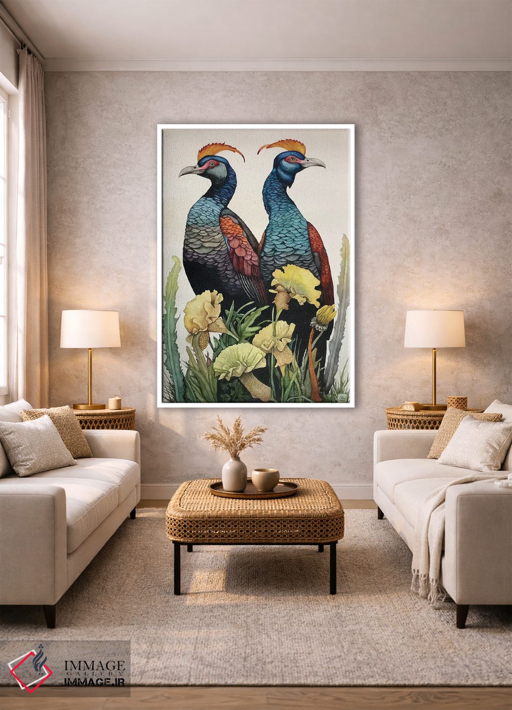 تابلو دکوراتیو "پرندگان تاج دار زرد" اثر لیزا لنون - D1W