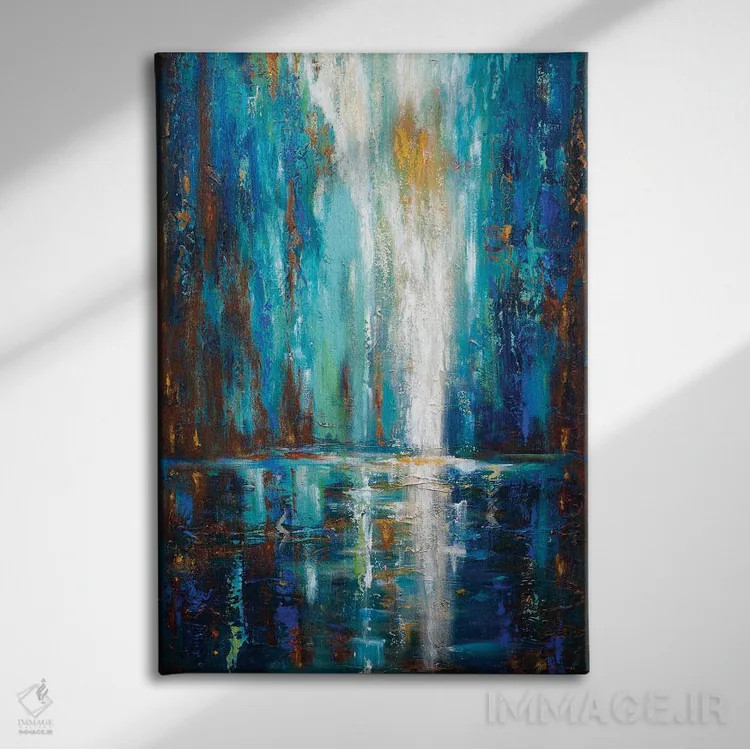 تابلو انتزاعی "آبشار" اثر لیندا اولسن - نمای روبهرو روی دیوار
