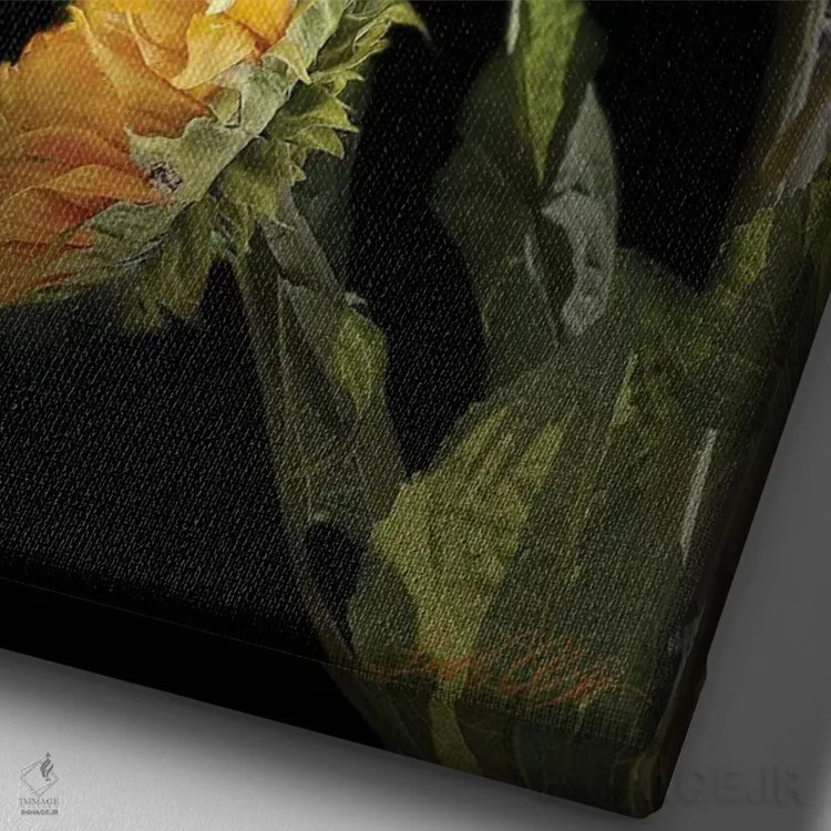 تابلو دکوراتیو "گل آفتابگردان سیاه" اثر لیندا اولسن - نمای نزدیک بافت بوم