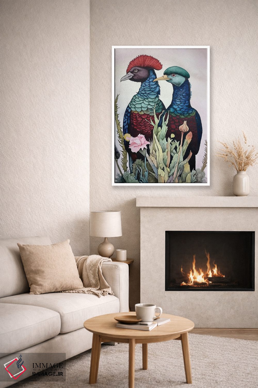 تابلو دکوراتیو "پرندگان تاج دار قرمز و آبی" اثر لیزا لنون - D6W