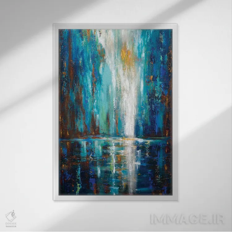 تابلو انتزاعی "آبشار" اثر لیندا اولسن - نمای قابدار سفید