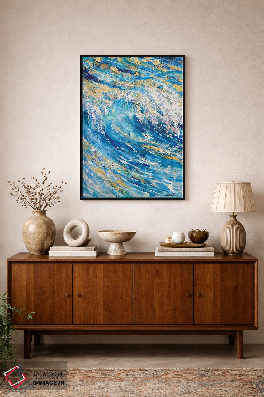 تابلو انتزاعی "موج طلایی" اثر لیندا اولسن - D2B