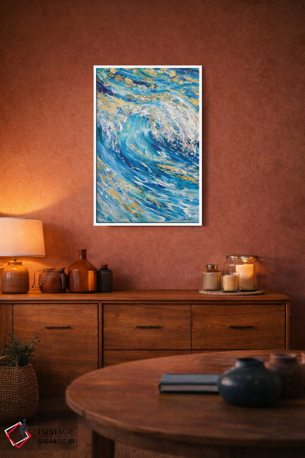 تابلو انتزاعی "موج طلایی" اثر لیندا اولسن - D4W