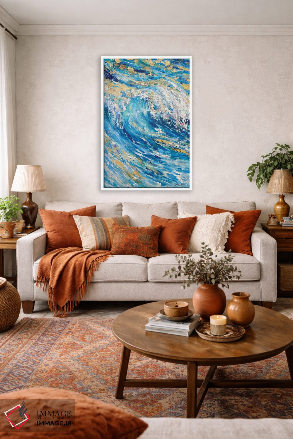 تابلو انتزاعی "موج طلایی" اثر لیندا اولسن - D3W
