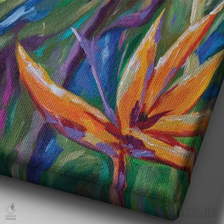 تابلو دکوراتیو "پرندگان بهشتی" اثر لیندا اولسن - نمای نزدیک بافت بوم