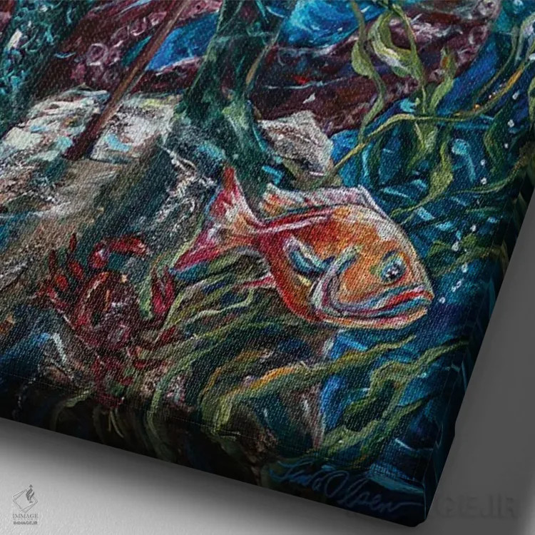 تابلو دکوراتیو "پادشاه نپتون" اثر لیندا اولسن - نمای نزدیک بافت بوم