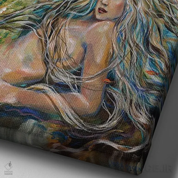 تابلو دکوراتیو دریادختری آزاد و رها اثر لیندا اولسن - نمای نزدیک بافت بوم