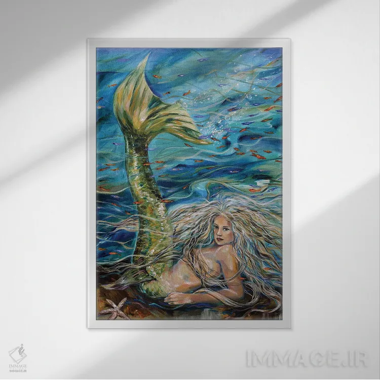 تابلو دکوراتیو دریادختری آزاد و رها اثر لیندا اولسن - نمای قابدار سفید