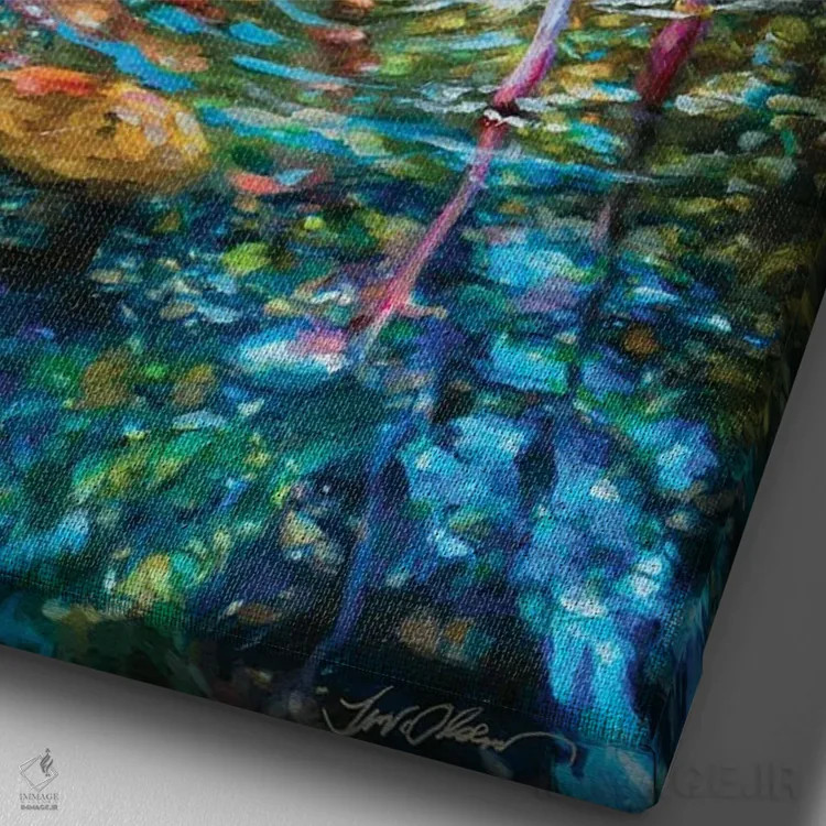 تابلو دکوراتیو فلامینگوها اثر لیندا اولسن - نمای نزدیک بافت بوم