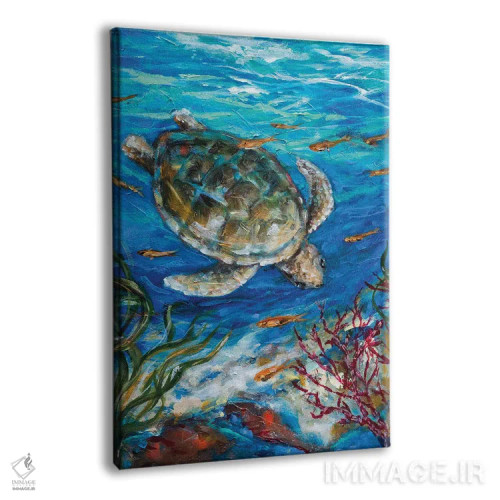 تابلو دکوراتیو غواصی لاک پشت دریایی اثر لیندا اولسن - نمای پرسپکتیو محصول