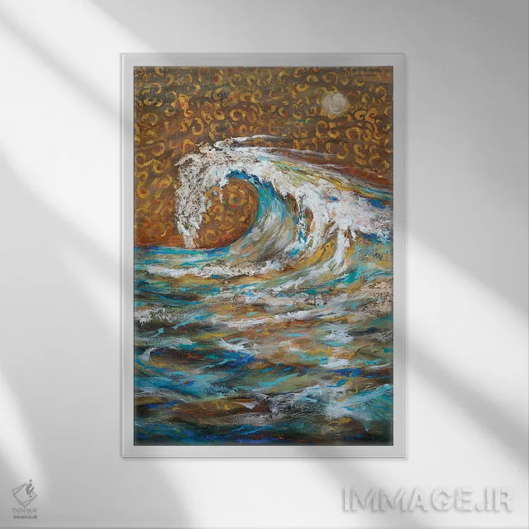 تابلو انتزاعی موجی که باد آن را می تازد اثر لیندا اولسن - نمای قابدار سفید