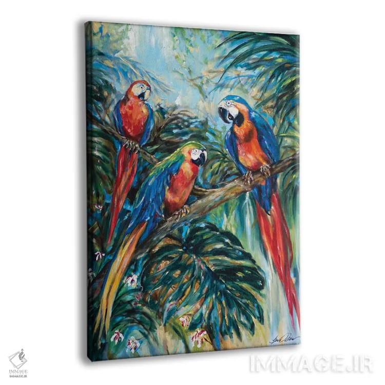 تابلو دکوراتیو گروه کر طوطی ها اثر لیندا اولسن - نمای پرسپکتیو محصول