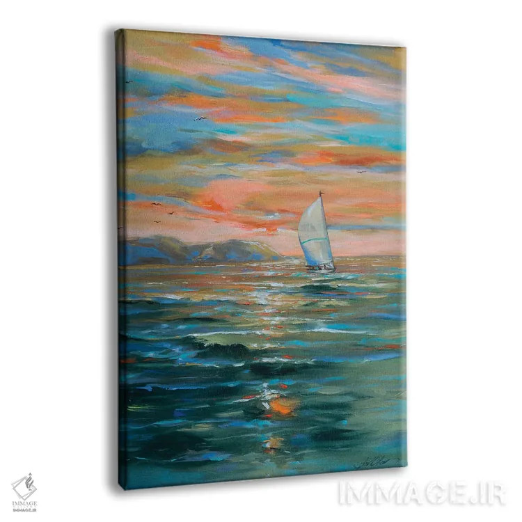 تابلو انتزاعی قایقرانی به دور اثر لیندا اولسن - نمای پرسپکتیو محصول